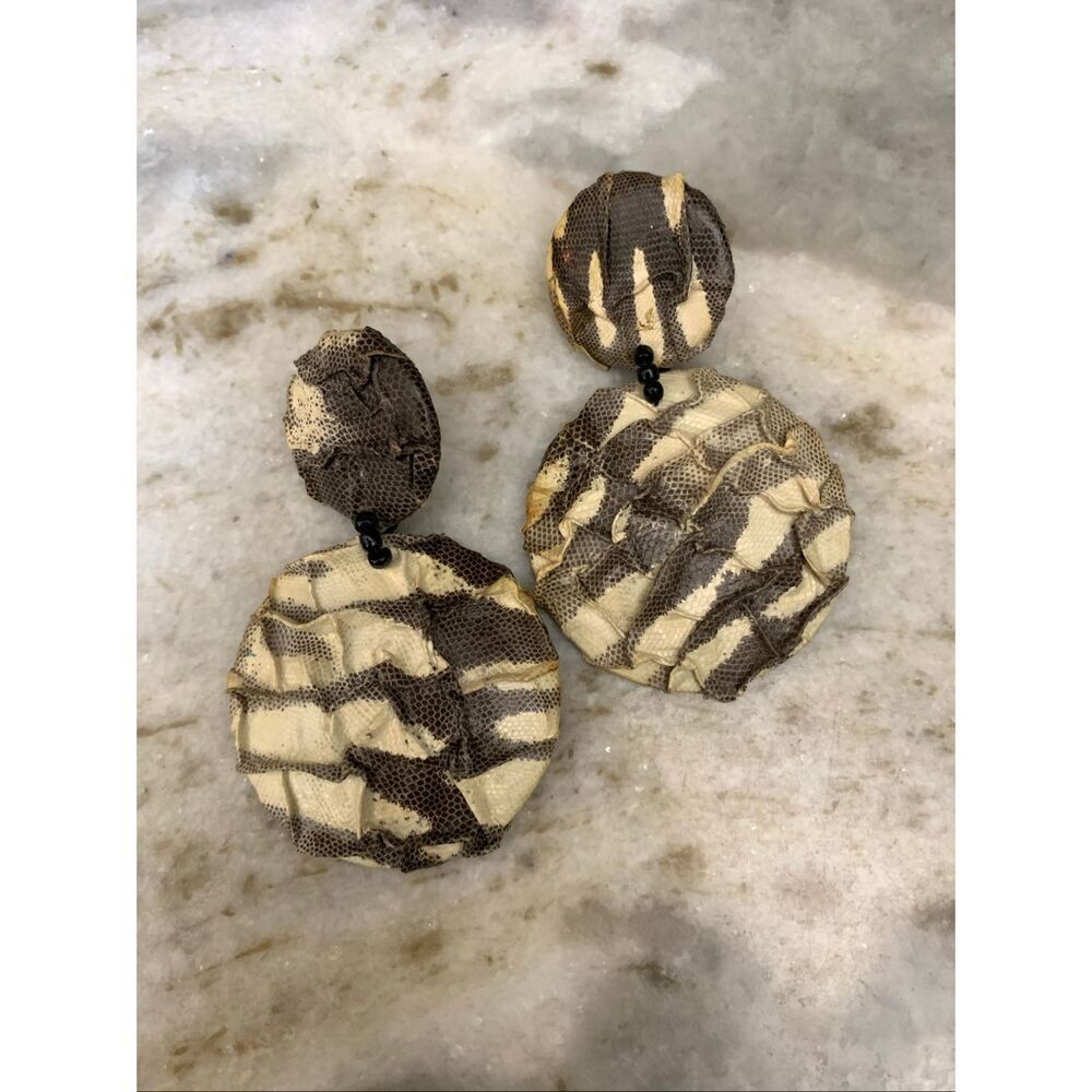 Black Gray Snakeskin Faux Earrings #vintage earrings